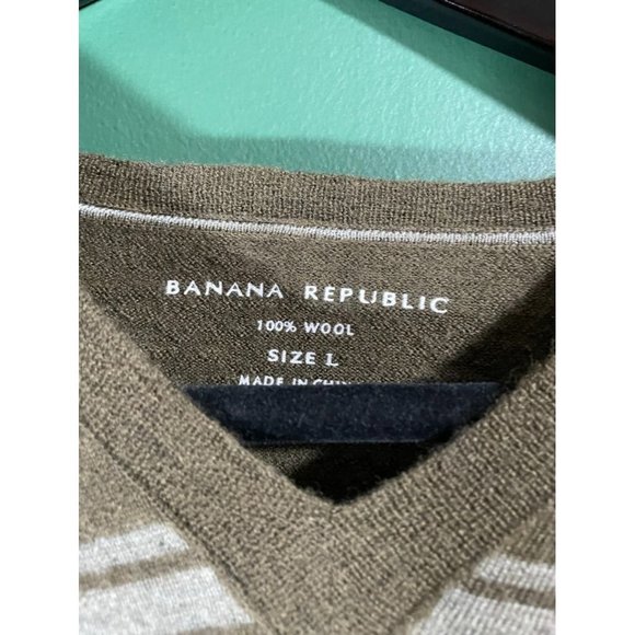 Banana Republic - Brown Knit/White Stripe V-Neck Long Sleeve Sweater - Size L - Picture 4 of 5